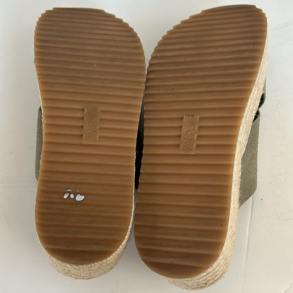 Zara espadrille platform sandal slide silver buckle sage gray green suede - Picture 4 of 16